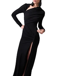 Draped Long-Sleeve Gown