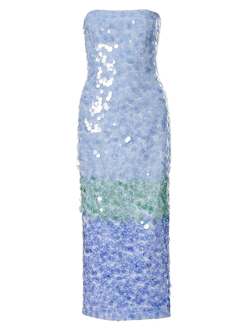 Ombré Sequined Strapless Midi-Dress