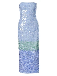 Ombré Sequined Strapless Midi-Dress