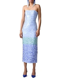 Ombré Sequined Strapless Midi-Dress
