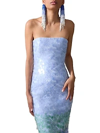 Ombré Sequined Strapless Midi-Dress
