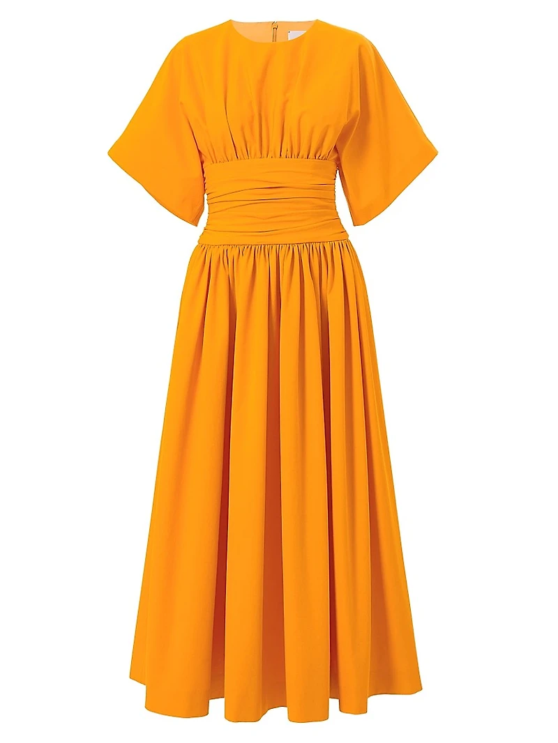 Cotton-Blend Cummerbund Waist Midi-Dress