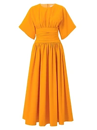 Cotton-Blend Cummerbund Waist Midi-Dress