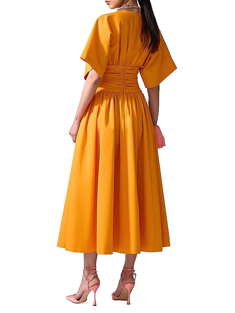 Cotton-Blend Cummerbund Waist Midi-Dress