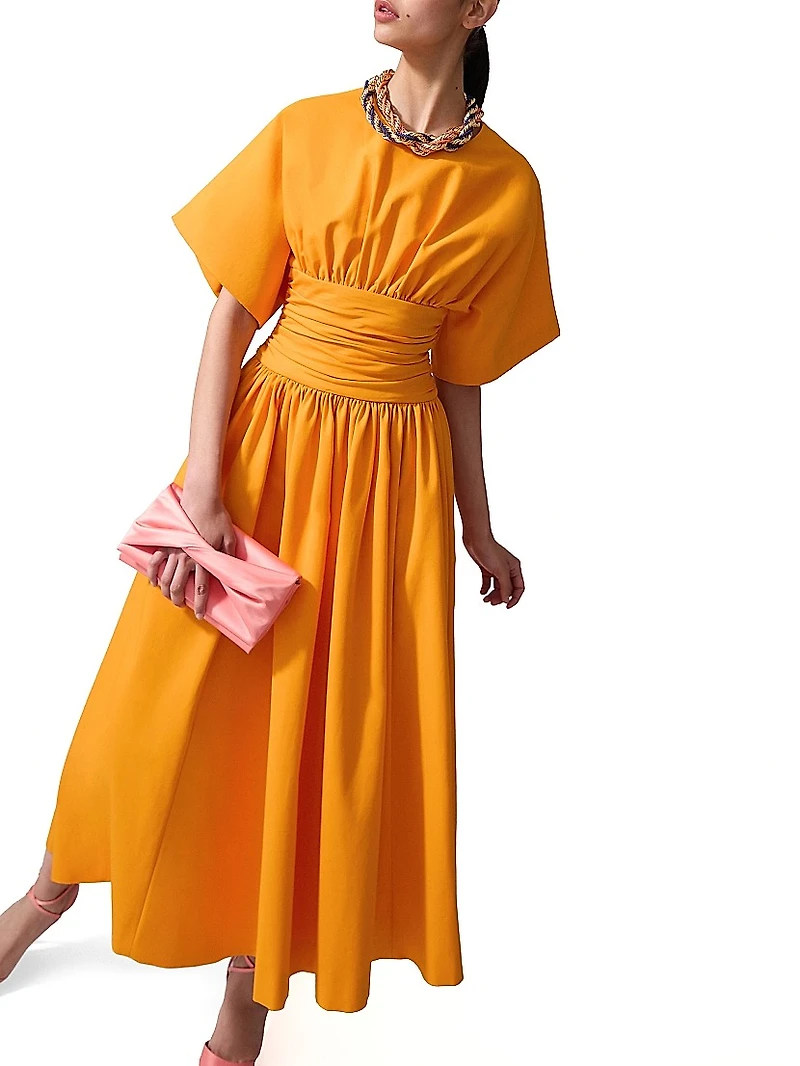 Cotton-Blend Cummerbund Waist Midi-Dress