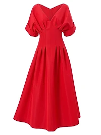 Gathered Silk V-Neck Cocktail Dress