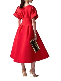 Gathered Silk V-Neck Cocktail Dress