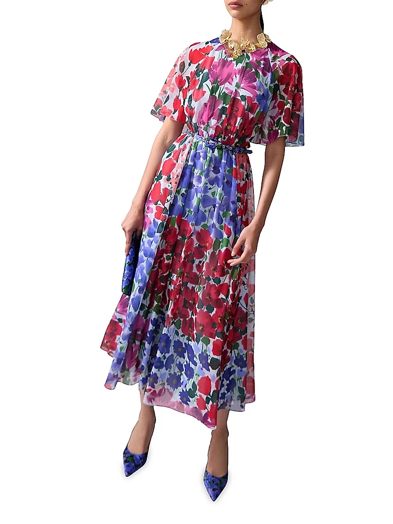 Floral Gathered Midi-Dress