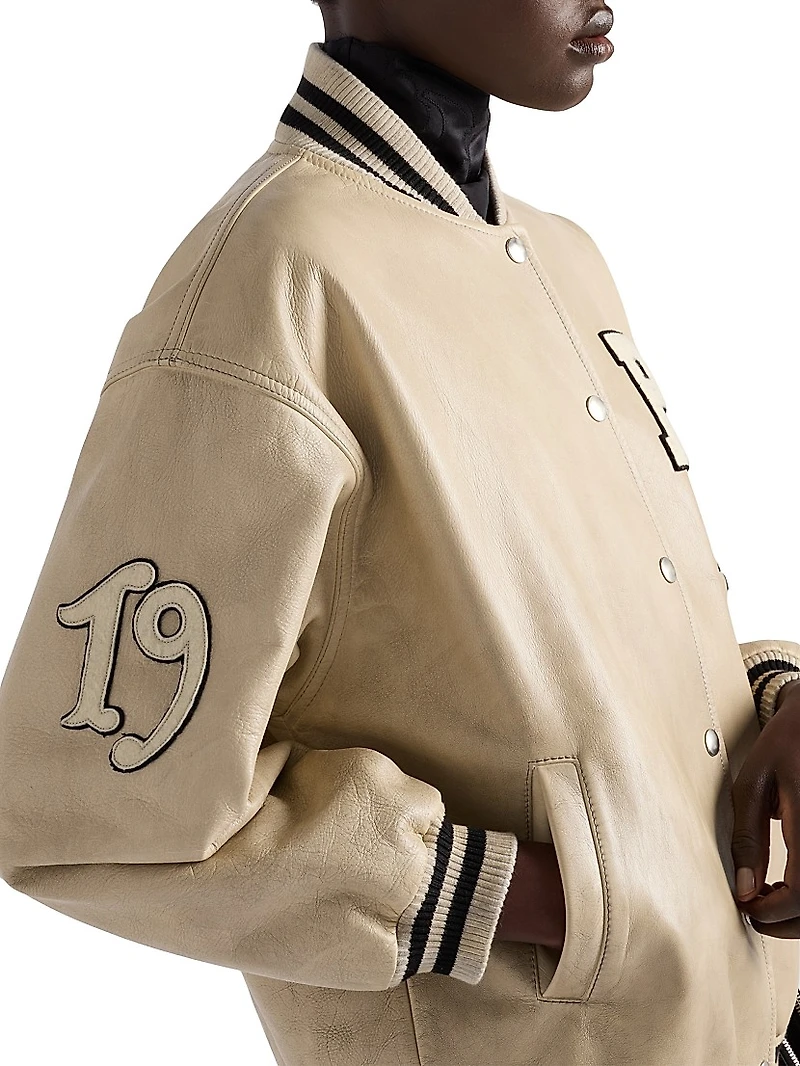 Leather Bomber Jacket with Patch