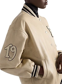 Leather Bomber Jacket with Patch