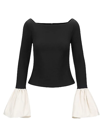 Paige Jersey Contrast-Cuff Top
