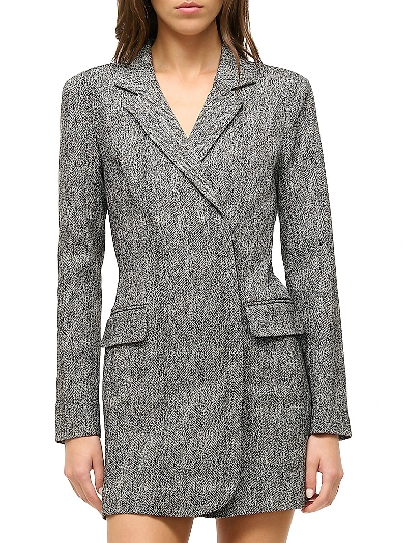 Greenwich Herringbone Double-Breasted Blazer Minidress