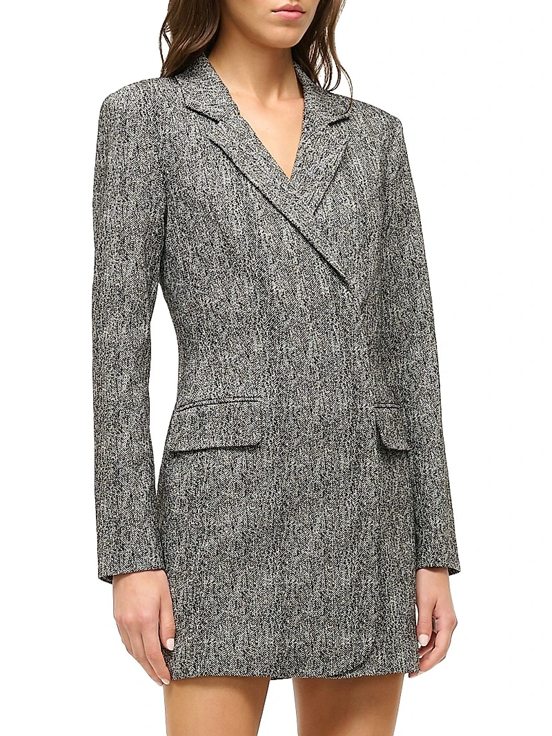 Greenwich Herringbone Double-Breasted Blazer Minidress
