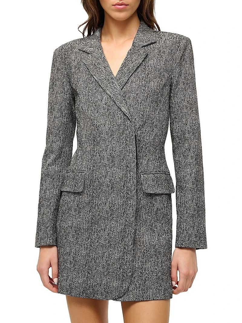 Greenwich Herringbone Double-Breasted Blazer Minidress