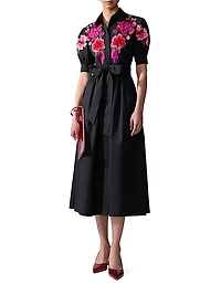 Embroidered Floral Tie-Waist Shirtdress