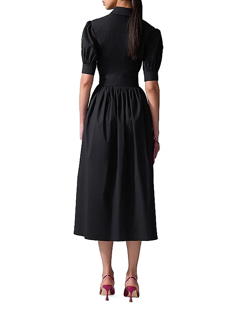 Embroidered Floral Tie-Waist Shirtdress