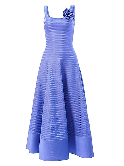 Floral Appliqué Stripe Midi-Dress