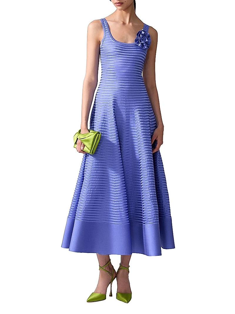 Floral Appliqué Stripe Midi-Dress