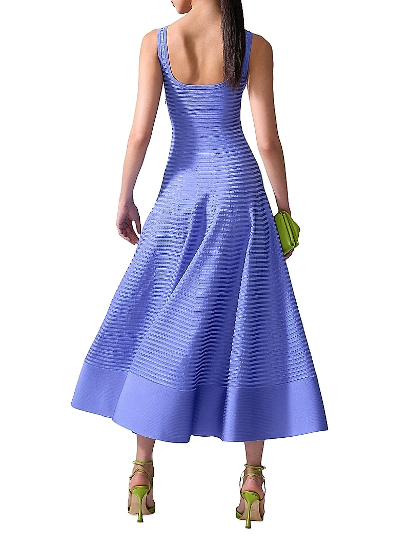 Floral Appliqué Stripe Midi-Dress