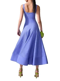 Floral Appliqué Stripe Midi-Dress