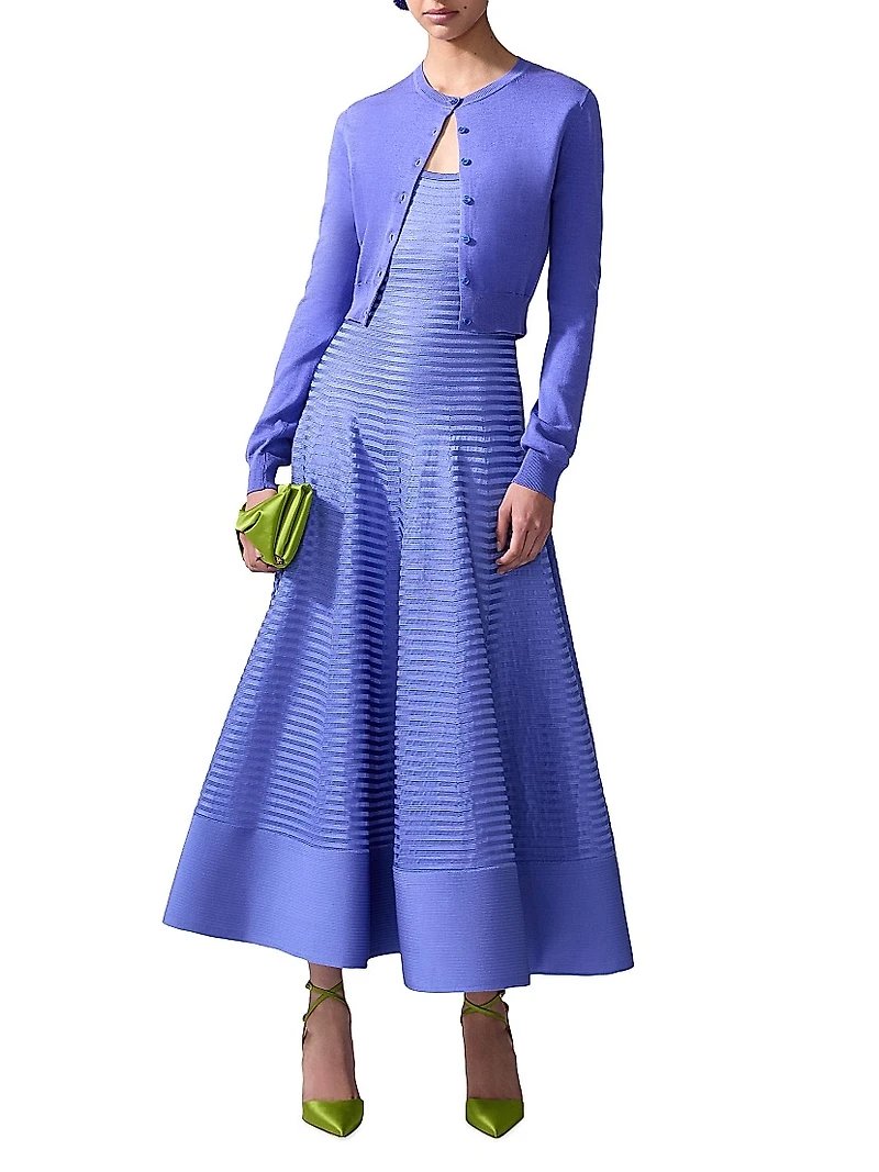 Floral Appliqué Stripe Midi-Dress