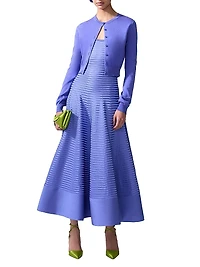 Floral Appliqué Stripe Midi-Dress