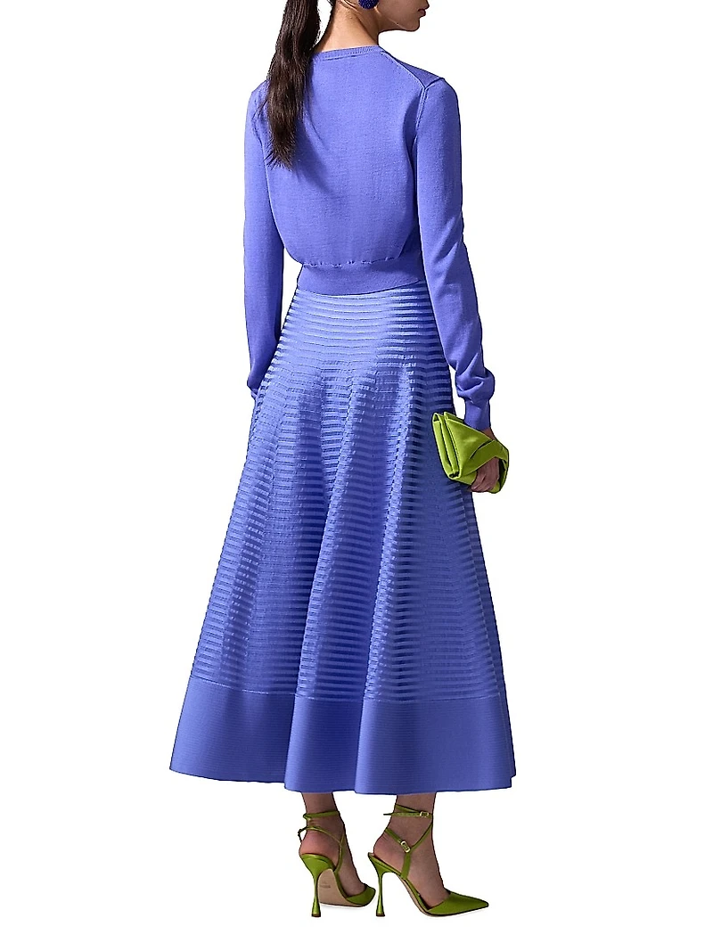 Floral Appliqué Stripe Midi-Dress