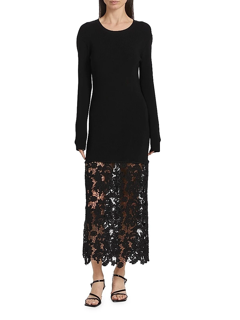 Sabine Embroidered Wool-Cotton Midi-Dress