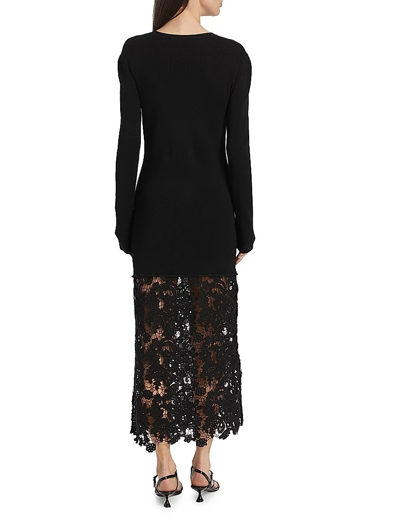 Sabine Embroidered Wool-Cotton Midi-Dress