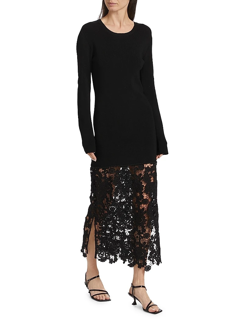 Sabine Embroidered Wool-Cotton Midi-Dress