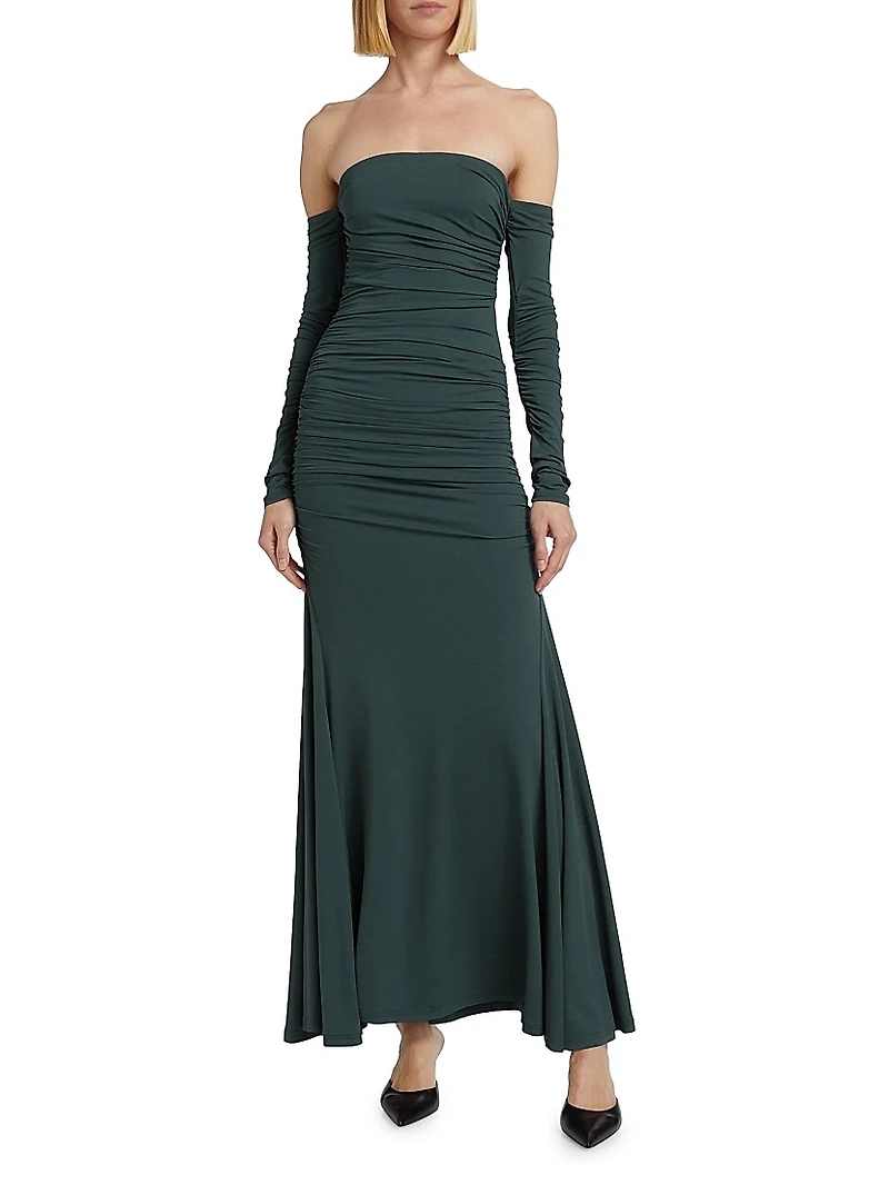 Ina Ruched Off-the-Shoulder Gown