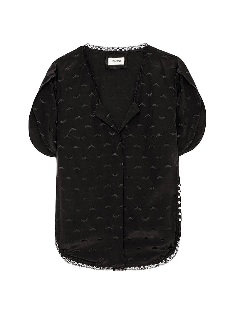 Tiffiny Jac Wings Silk Short-Sleeve Blouse