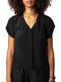 Tiffiny Jac Wings Silk Short-Sleeve Blouse
