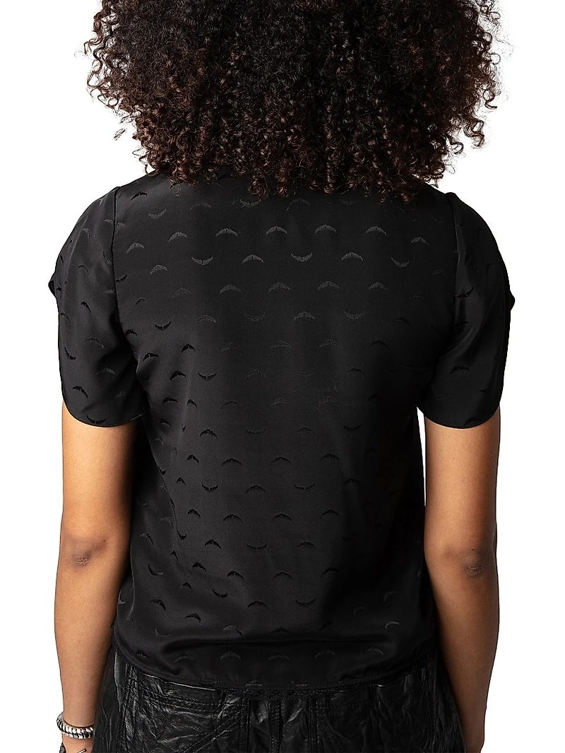 Tiffiny Jac Wings Silk Short-Sleeve Blouse