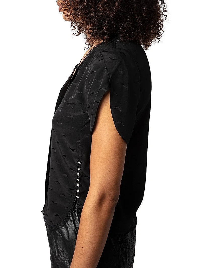 Tiffiny Jac Wings Silk Short-Sleeve Blouse