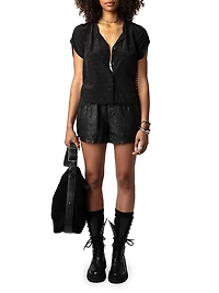 Tiffiny Jac Wings Silk Short-Sleeve Blouse