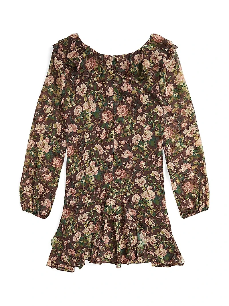 Girl's Patchwork-Print Ruffled Chiffon Dress