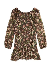 Girl's Patchwork-Print Ruffled Chiffon Dress