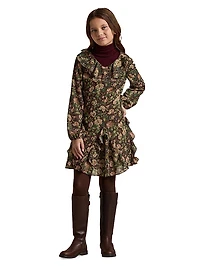 Girl's Patchwork-Print Ruffled Chiffon Dress