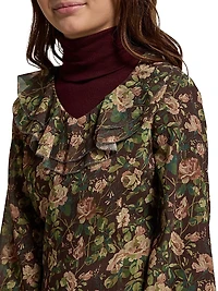 Girl's Patchwork-Print Ruffled Chiffon Dress