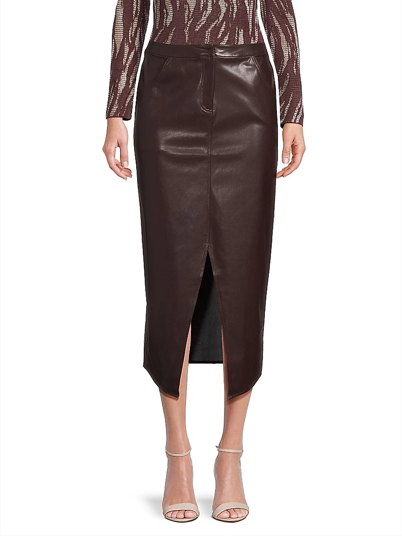 Faux-Leather Midi-Skirt