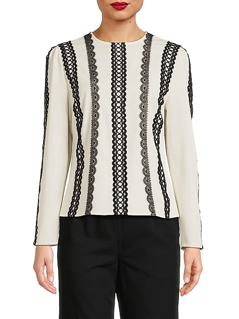 Lace Appliquéd Woven Blouse