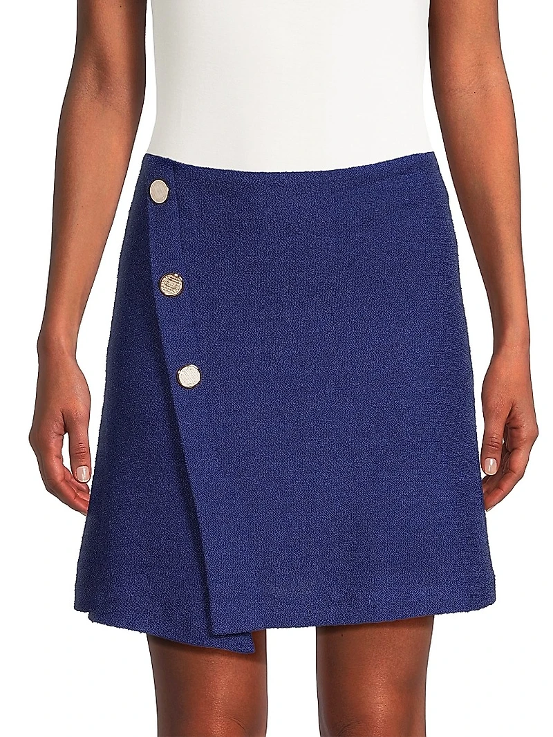 Bouclé Wrap-Front Miniskirt