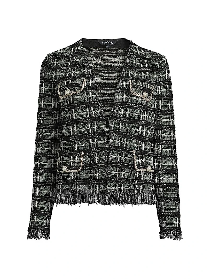 Rhinestone-Accented Fringed Tweed Jacket