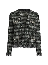 Rhinestone-Accented Fringed Tweed Jacket