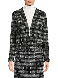 Rhinestone-Accented Fringed Tweed Jacket