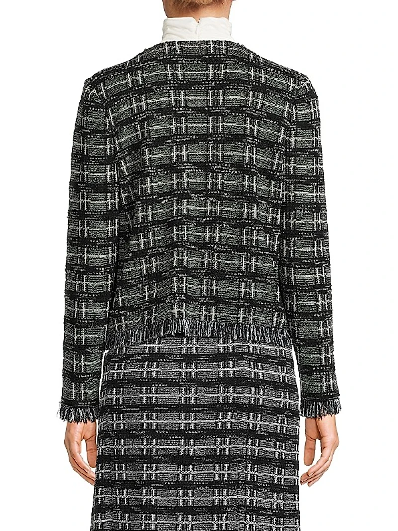 Rhinestone-Accented Fringed Tweed Jacket