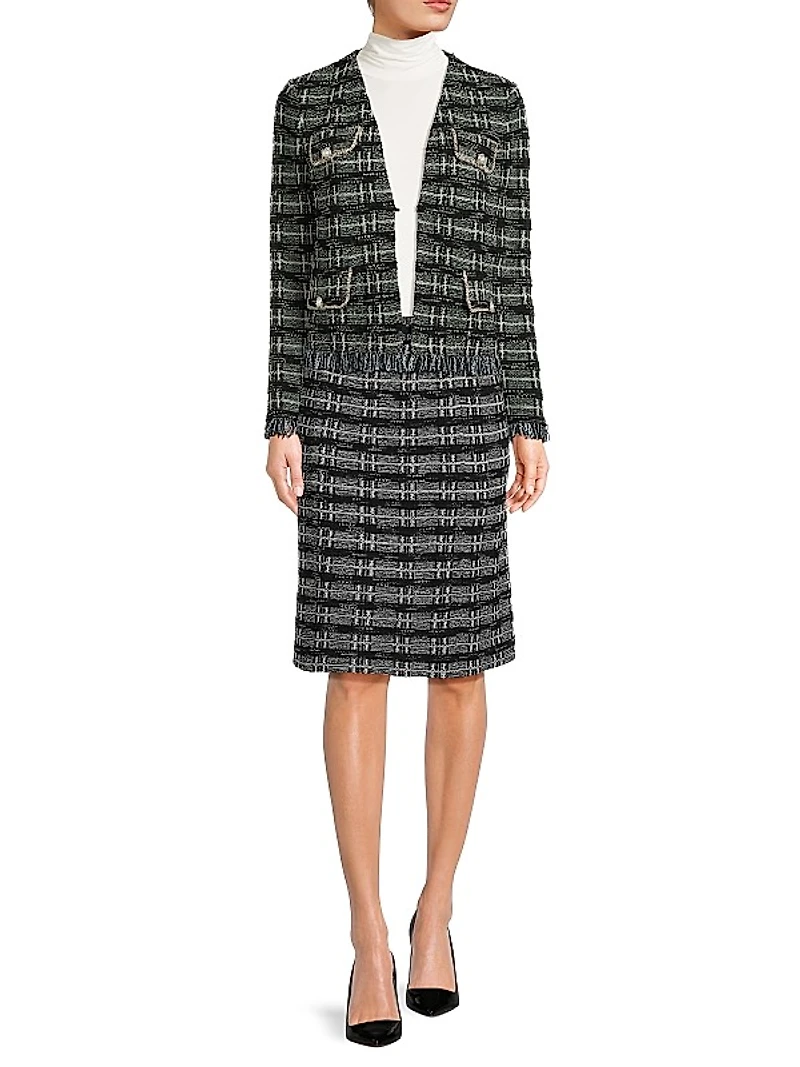 Rhinestone-Accented Fringed Tweed Jacket