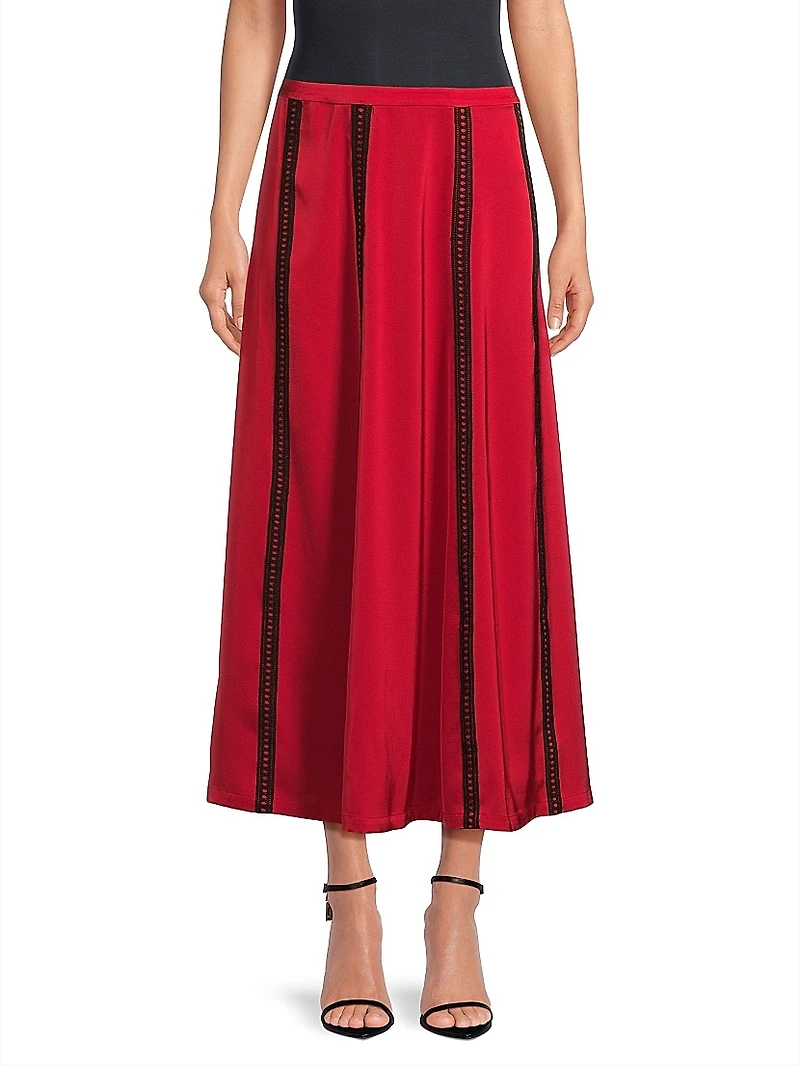 Crêpe De Chine Lace Appliqué A-Line Maxi Skirt