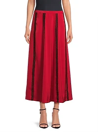 Crêpe De Chine Lace Appliqué A-Line Maxi Skirt